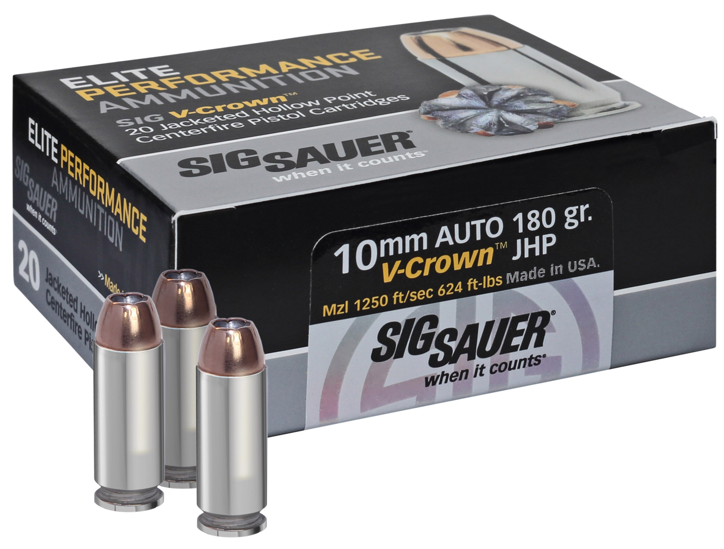 Sig Sauer Elite V-crown, Sig E10mm1-20     10mm    180 Jhp Vcrwn      20-10