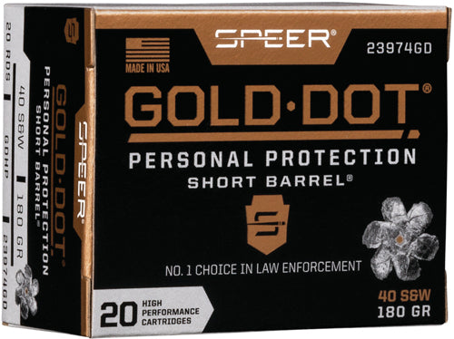 Speer Gold Dot Short Bbl 40sw - 180gr Gdhp 20rd 10bx/cs