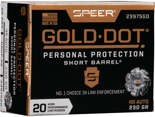 Speer Gold Dot Short Bbl 45acp - 230gr Gdhp Short 20rd 10bx/cs