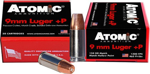 Atomic 9mm Luger +p 124gr Jhp - 20rd 10bx/cs