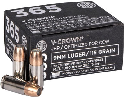 Sig 365 9mm Luger 115gr - Elite V-crown Jhp 20rd 10bx/cs