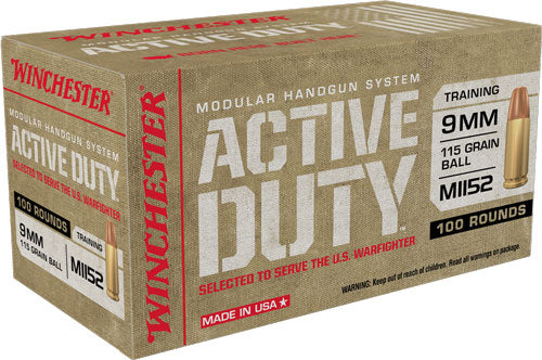 Winchester Active Duty 9mm Lug - 115gr Fmj Fn 100rd 5bx/cs