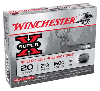 Winchester Super-x Slugs 20ga - 2.75" 1600fp 3/4oz 5rd 50bx/cs