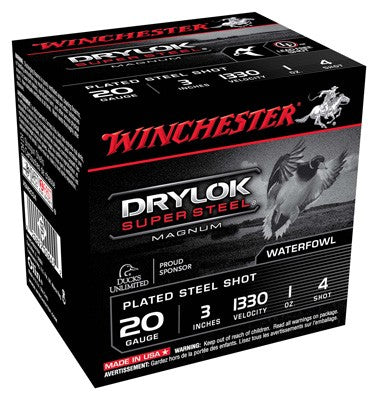 Winchester Drylok 20ga #4 - 3" 1330fps 1oz 25rd 10bx/cs <